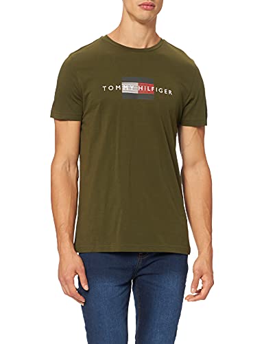 Tommy Hilfiger Lines Hilfiger Tee, T-Shirt, Uomo, XS, Verde (Olivenholz)