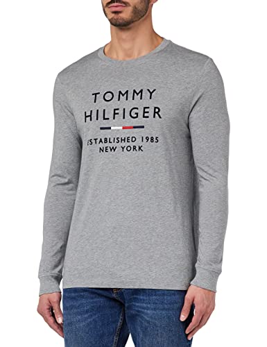 Tommy Hilfiger Maglietta impilata New York Flock LS L S T-Shirt, Medium Grey Heather, M Uomo
