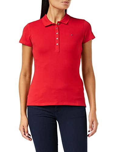 Tommy Hilfiger Polo Maniche Corte Donna Heritage Short Sleeve Slim Polo Elasticizzata, Rosso (Apple Red), XXS