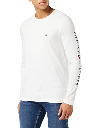 Tommy Hilfiger T-Shirt Manica Lunga Uomo Tommy Logo Long Sleeve Tee Con Scollo Rotondo Slim Fit, Bianco (White), M