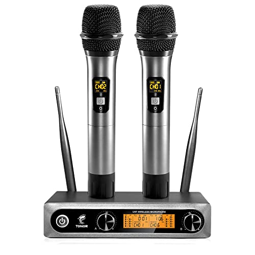 TONOR Microfono wireless UHF professionale dinamico doppio microfon...