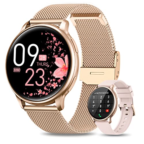 XINGHESF Smartwatch Donna Chiamate Bluetooth e Risposta Vivavoce, 1.32  HD Smart Watch 19 Modalità Sportive Fisiologia Femminile Cardiofrequenzimetro SpO2 Sonno Notifiche Messaggi, Android iOS Oro