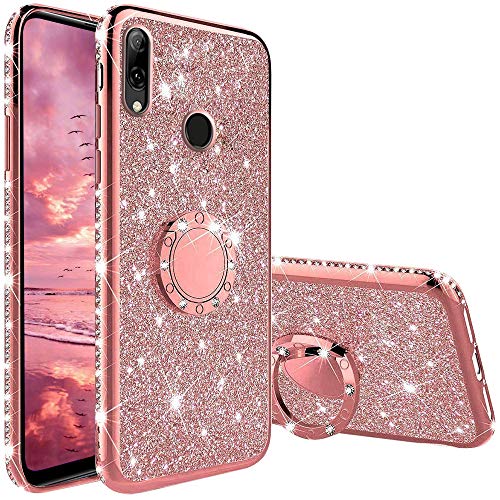 XTCASE Cover Glitter per Huawei P Smart 2019   Honor 10 Lite, Brillantini Bling Custodia con Supporto Anello a 360° Ultra Sottile Antiurto Morbid TPU Silicone Protettiva Case, Rosa