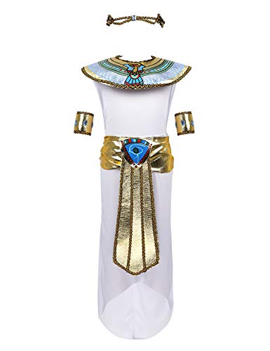 YiZYiF Costume da Cleopatra della Regina del Nilo per Bambina Travestimento Cosplay Fancy Dress Costume da Imperatrice Cleopatra Faraone d Egitto per Festa Carnevale Halloween Bianco 11-14 Anni