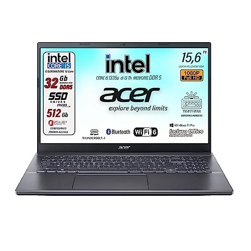 Acer, Pc portatile notebook, Core i5 13Th 10 Core, fino a 4,6 Ghz, ...