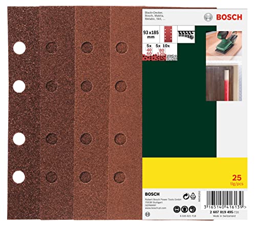Bosch Set da 25 Pezzi di fogli abrasivi, vari materiali, dimensioni...