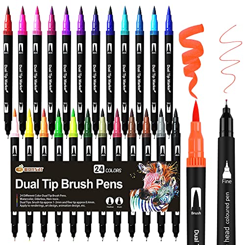 Brush Pen Lettering 24 colori Pennarelli Doppia Punta Fine e Punta ...
