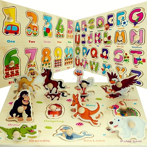 FUNTECH 3-PACK Puzzle Legno Bambini 1 anno a 3 Anni Con Impugnatura...