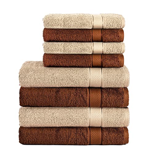 Komfortec Set di 8 asciugamani in 100% cotone, 4 teli da bagno 70 x...