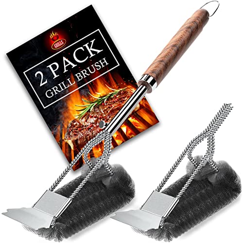 POLIGO Set di 2 spazzole e raschietti per barbecue sicuri, in accia...