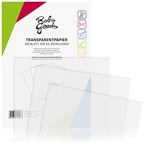 Robin Goods 200 Fogli di Carta Trasparente Premium DIN A4, 110 g ...
