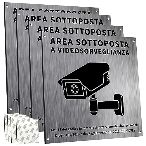 Cartello Area Videosorvegliata Alluminio Spazzolato con Avviso GDPR...