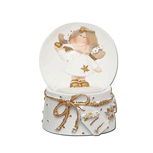 Dekohelden24 Mini palla di neve con angelo, base bianco oro, dimens...