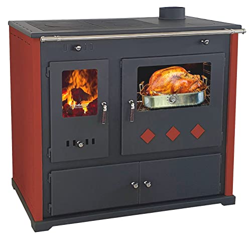 EEK A+, stufa a legna con forno e piano cottura, Practik Lux rosso,...