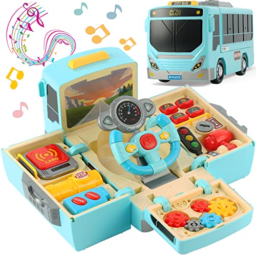 HONGTUO Autobus giocattolo con suoni e luci, giocattolo con volante...