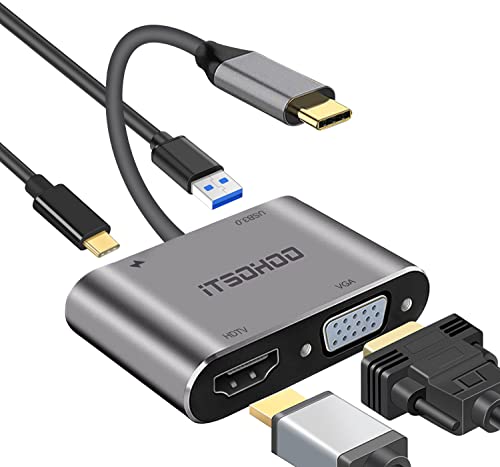 iTSOHOO Adattatore USB C a HDMI VGA, USB C HUB a 4K HDMI,1080P VGA,...