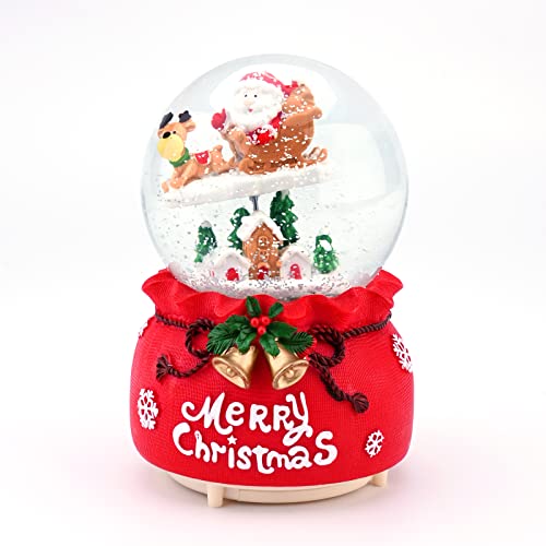 Musical Palla di Vetro con Neve Snow Globe Santa Sledding Snow Glob...