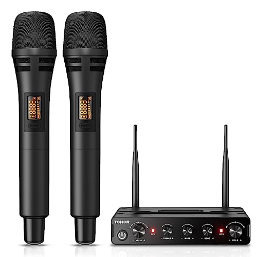 TONOR Microfono Senza Fili, Set di Microfoni a Mano per Karaoke, UH...